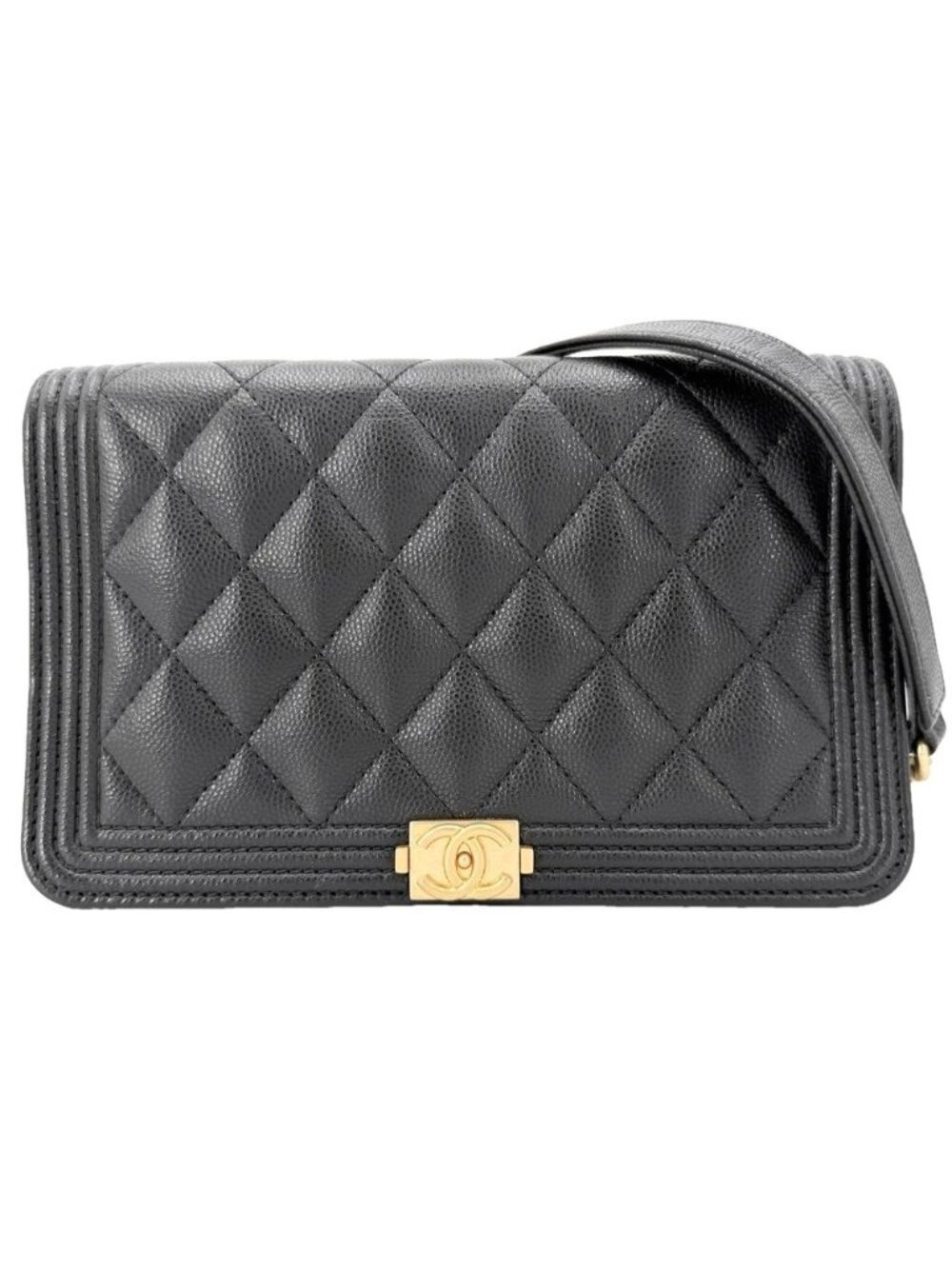 Chanel Chain Wallet Quilted Boy on Shoulder Bag Crossbody Caviar Leather Black